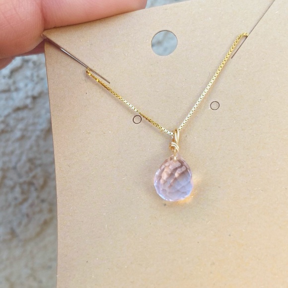 Healing Pink Rose Quartz Teardrop Necklace - Picture 6 of 15
